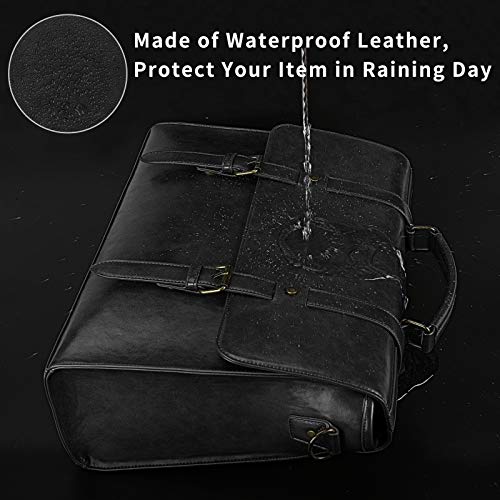 Lubardy Leather Mens Messenger Bag Vintage 15.6 Inch Waterproof Leather Laptop Briefcase Large Satchel Shoulder Bag Retro Office College Computer Laptop Bag, Black - Image 2