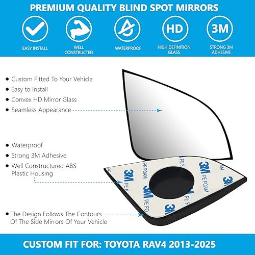 VrooeCoe Convex Stick On Custom Fitted Blind Spot Mirrors Compatible With Toyota Rav4 2013-2025- Engineered to Provide A Wider View - Image 2