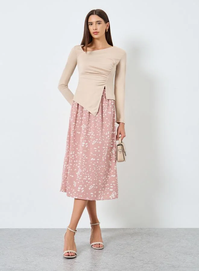 Take Two Beige Asymmetric Long Sleeve Top