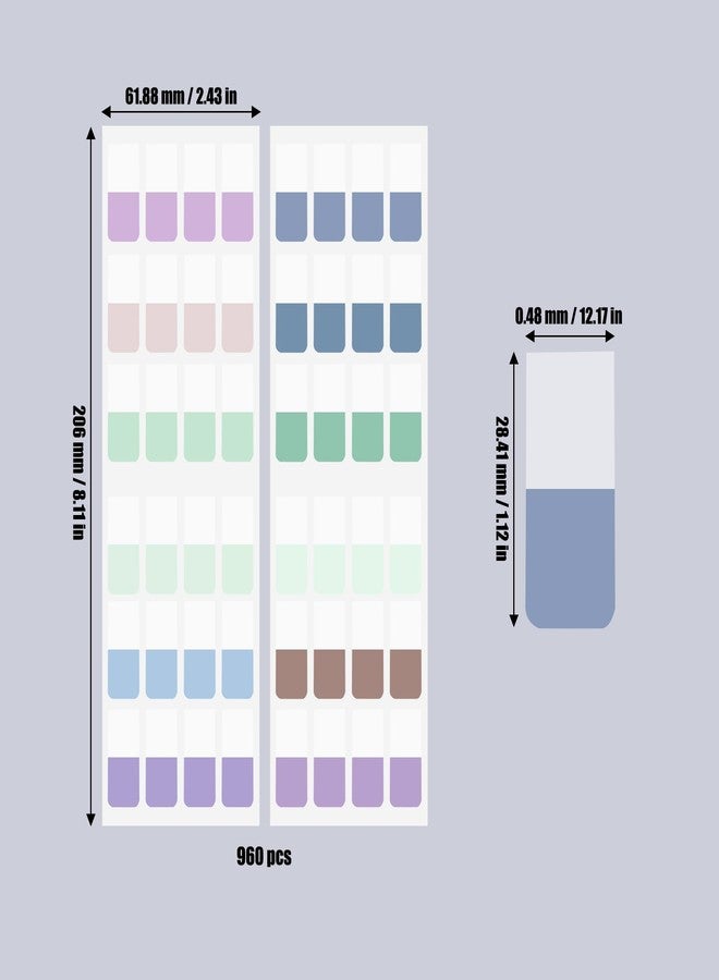 AccEncyc 960 Pcs Colored Index Tab 0.5"x1.1" Large Book Sticky Tabs Repositionable Page Tabs Flags Page Markers Labels for Notebooks, Filing, Classification,12 Colors - Image 2