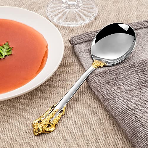KEAWELL Gorgeous Round Soup Spoon, Set of 4, 18/10 Stainless Steel, Luxury Bouillon Spoon, Dishwasher Safe, Fine Mirror Polished (Gold Accent) - Image 4