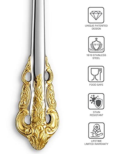 KEAWELL Gorgeous Round Soup Spoon, Set of 4, 18/10 Stainless Steel, Luxury Bouillon Spoon, Dishwasher Safe, Fine Mirror Polished (Gold Accent) - Image 3
