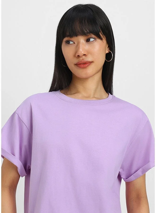 Juneberry Juneberry Pure Cotton BoyFriend Fit  LILAC T-Shirt For Women