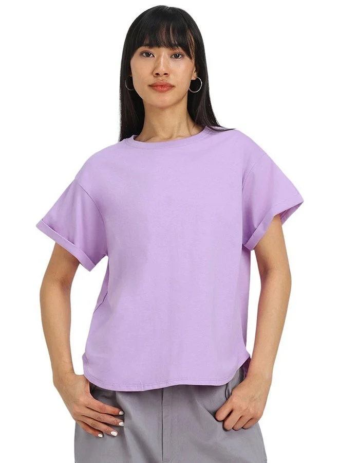 Juneberry Juneberry Pure Cotton BoyFriend Fit  LILAC T-Shirt For Women
