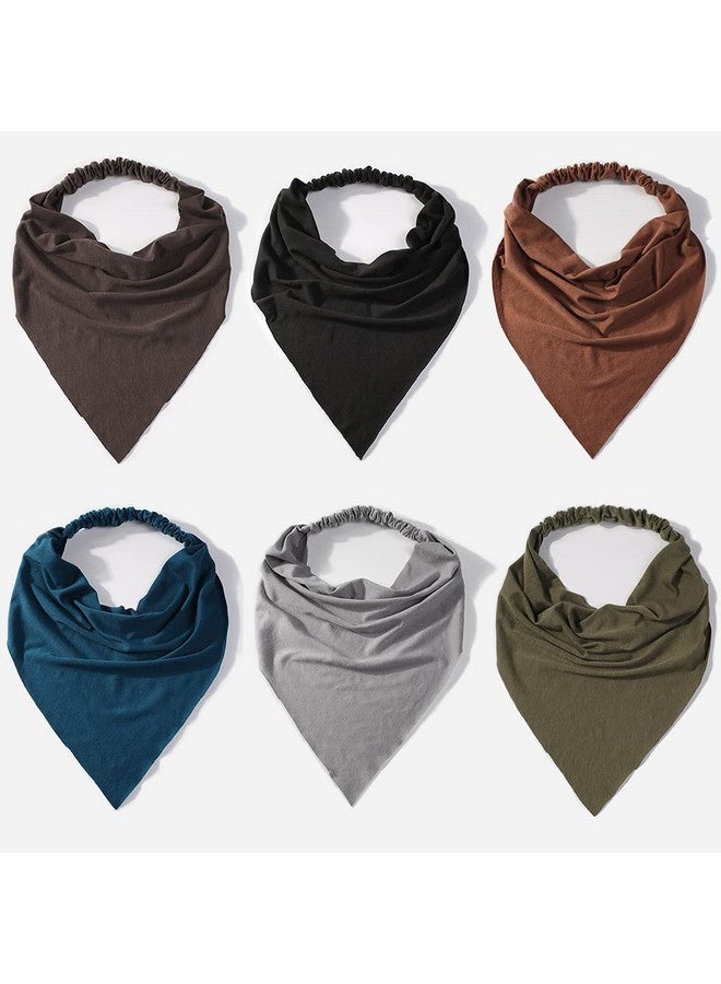 Vercret 6 Pack Scarf Headband For Women Elastic Large Boho Triangle Bandana Head Scarves With Clips Non Slip Solid Color Hair Kerchief For Teen Girls  - Image 1