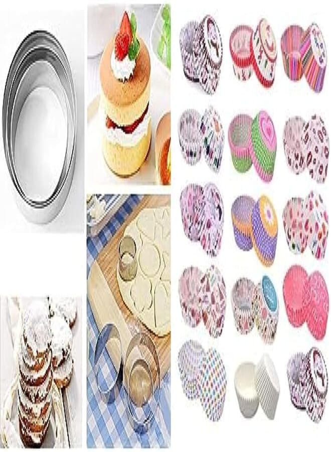 elyassin Cookie cookie cookie cookie & sugar dough cutter set 3 piece - assorted shapes + Cupcake butter paper set - 50 piece jasmine, multicolor