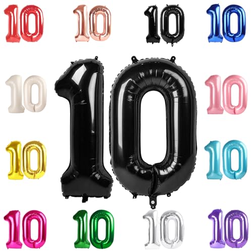 IWERP 10 Balloon Number Black Number 10th Birthday Balloons 40 Inch 10 Years Old Black Birthday Decorations for Boys Girls 10th Anniversary Decorations - Image 1