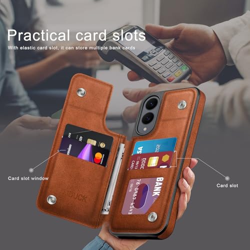DJDUCK Designed for Samsung Galaxy S25 Edge Case Wallet with Card Holder, [Magnetic Clasp Cover] [RFID Blocking Leather Protection] Shockproof Women Men Cases for Samsung S25 Edge Light Brown - Image 3