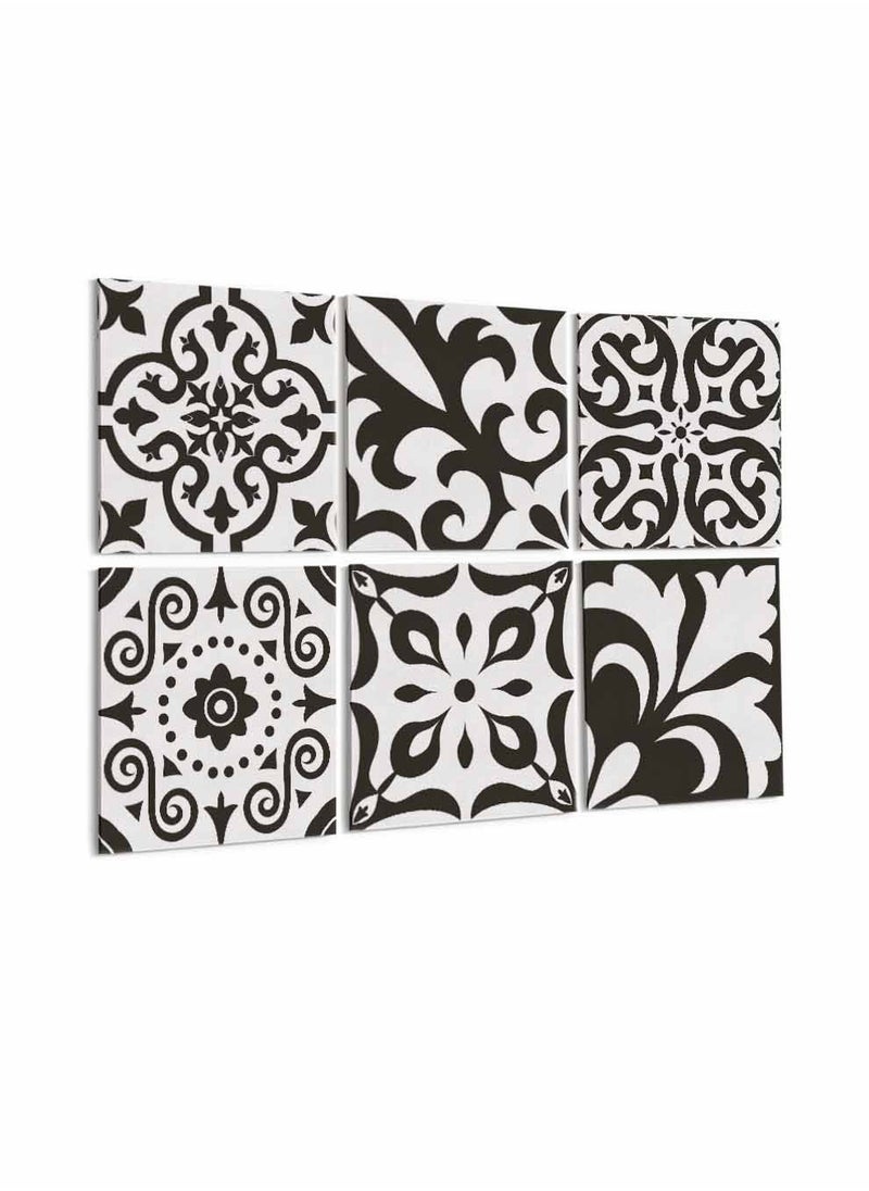 LOWHA Set Of 6 Framed Square Canvas Wall Arts Stretched Over Wooden Frame, Traditional Azulejos  Painting, For Home, Living Room, Office Decor  - Image 1