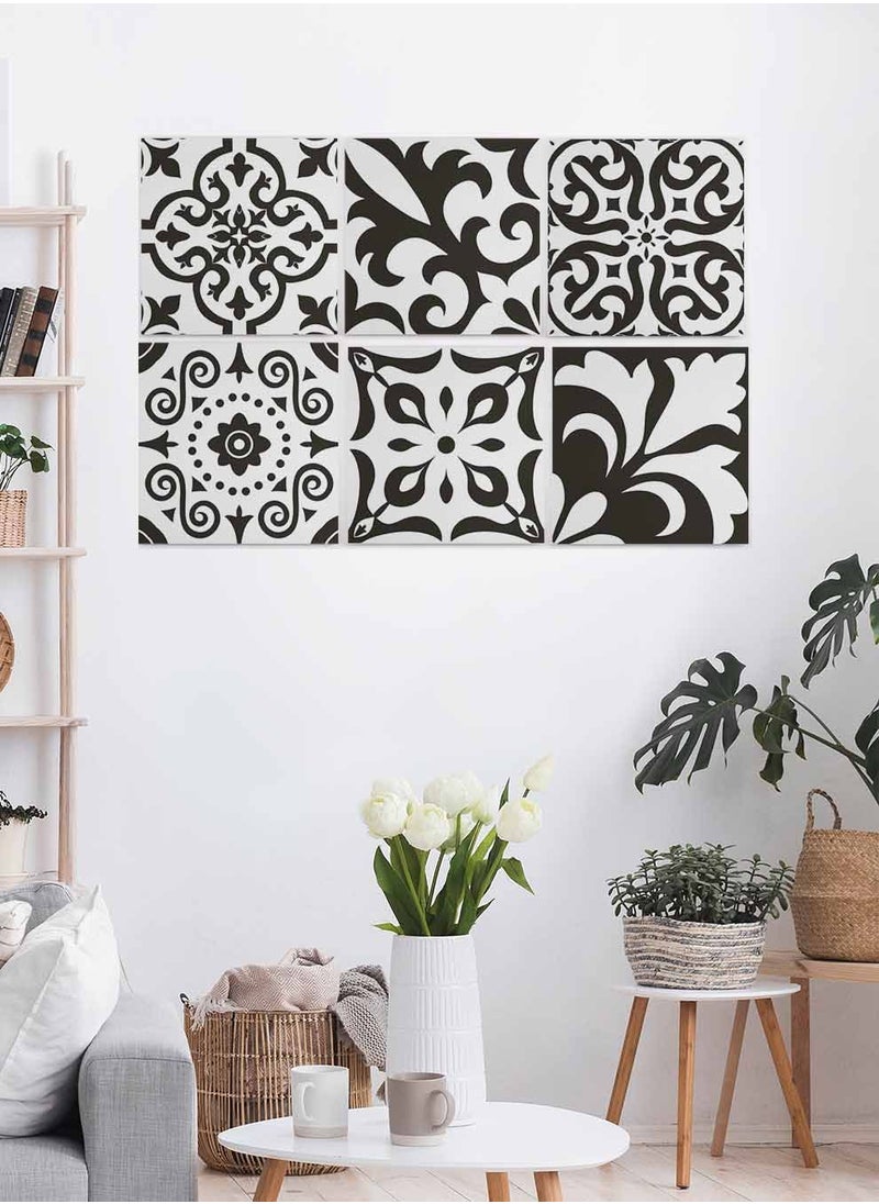 LOWHA Set Of 6 Framed Square Canvas Wall Arts Stretched Over Wooden Frame, Traditional Azulejos  Painting, For Home, Living Room, Office Decor  - Image 2
