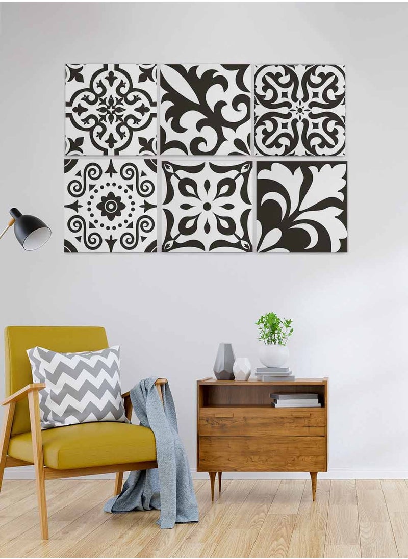 LOWHA Set Of 6 Framed Square Canvas Wall Arts Stretched Over Wooden Frame, Traditional Azulejos  Painting, For Home, Living Room, Office Decor  - Image 4