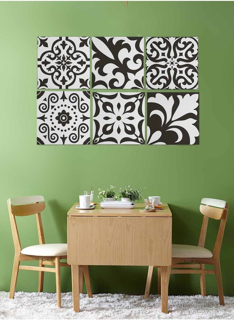 LOWHA Set Of 6 Framed Square Canvas Wall Arts Stretched Over Wooden Frame, Traditional Azulejos  Painting, For Home, Living Room, Office Decor  - Image 3