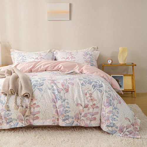 OAITE Duvet Cover Set King Size Floral Pattern Ultra Soft 100% Cotton Duvet Cover Sets 3-PC, Breathable Duvet Cover with Zipper Closure & Corner Ties(2 Pillow Shams,1 Duvet Cover) - Image 2