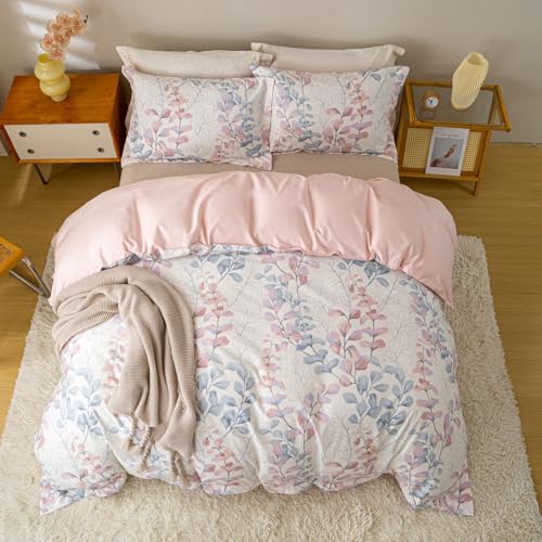 OAITE Duvet Cover Set King Size Floral Pattern Ultra Soft 100% Cotton Duvet Cover Sets 3-PC, Breathable Duvet Cover with Zipper Closure & Corner Ties(2 Pillow Shams,1 Duvet Cover) - Image 4