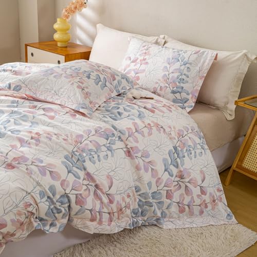 OAITE Duvet Cover Set King Size Floral Pattern Ultra Soft 100% Cotton Duvet Cover Sets 3-PC, Breathable Duvet Cover with Zipper Closure & Corner Ties(2 Pillow Shams,1 Duvet Cover) - Image 5