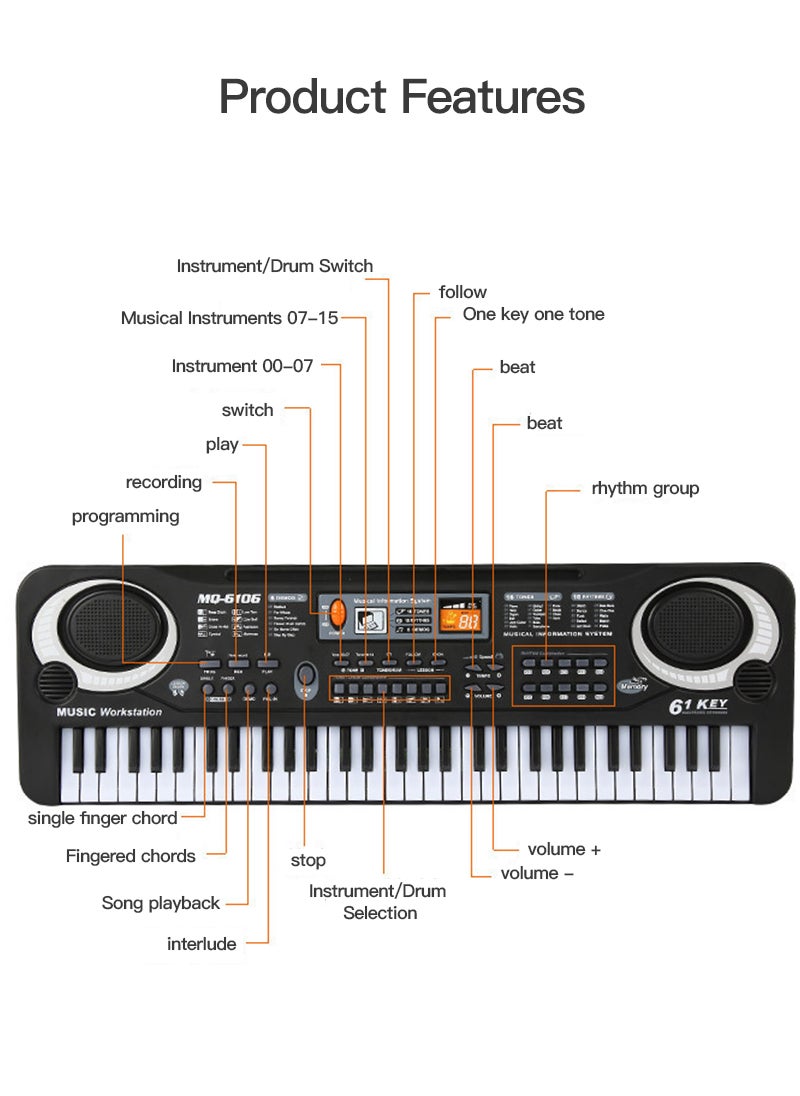 Sharpdo - 61 Keys Multi-function Piano With Microphone Electronic Organ - Image 1
