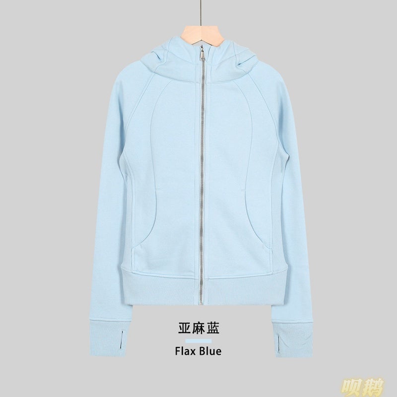 Women's Slim Fit Full-Zip Hooded Fleece Jacket Breathable Cotton Blend Embroidered Yoga Sports Autumn Winter - Image 1