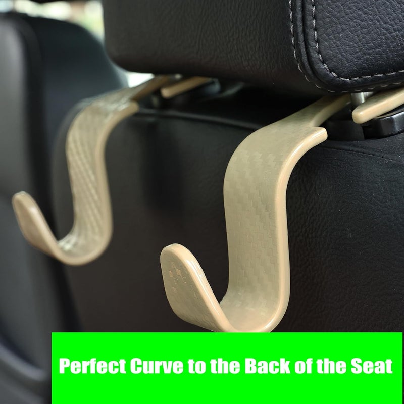 Amooca Car Seat Headrest Hook 4 Pack Hanger Universal Vehicle Car Storage Organizer for Handbag Purse Coat S Type Checkered Beige - Image 5