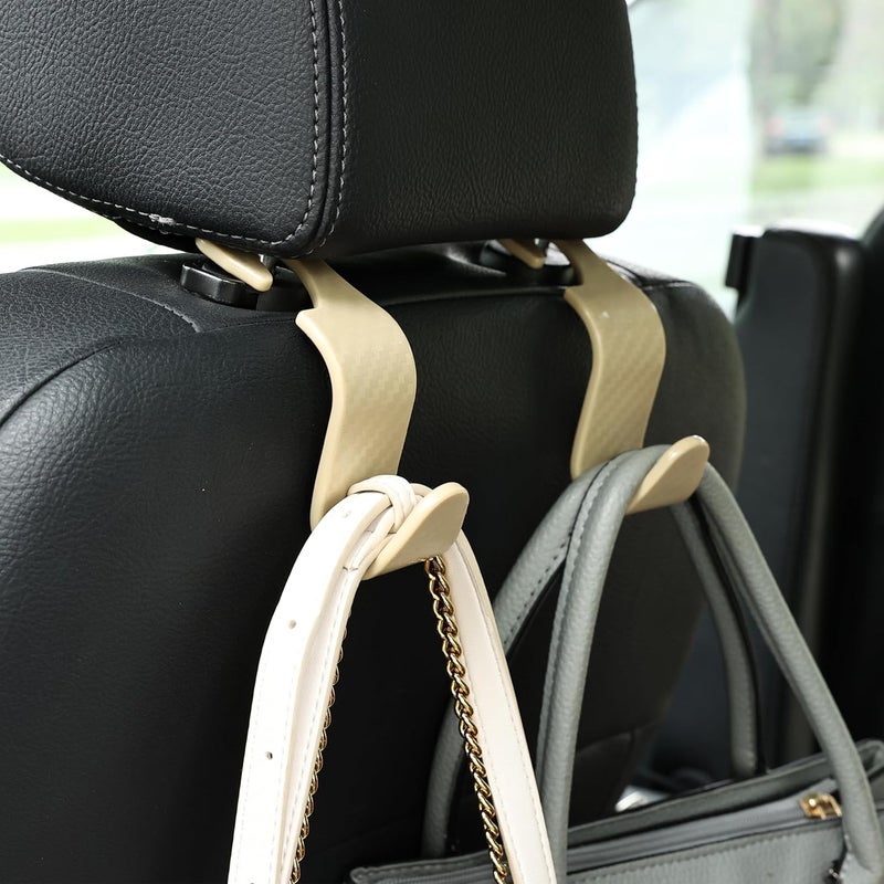 Amooca Car Seat Headrest Hook 4 Pack Hanger Universal Vehicle Car Storage Organizer for Handbag Purse Coat S Type Checkered Beige - Image 2