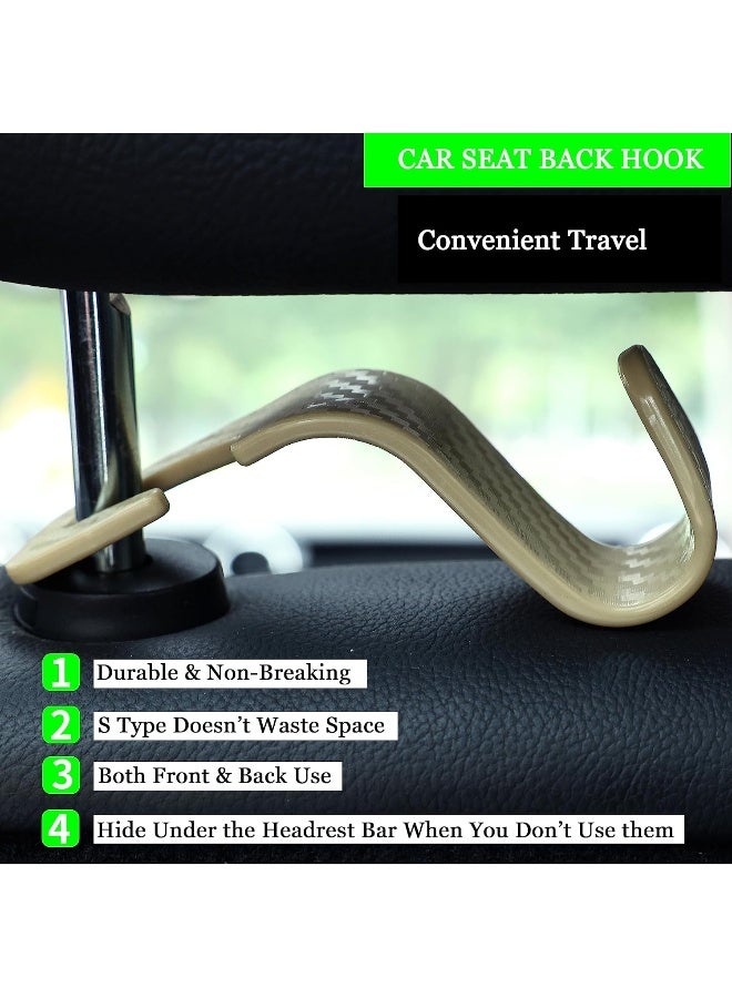 Amooca Car Seat Headrest Hook 4 Pack Hanger Universal Vehicle Car Storage Organizer for Handbag Purse Coat S Type Checkered Beige - Image 4