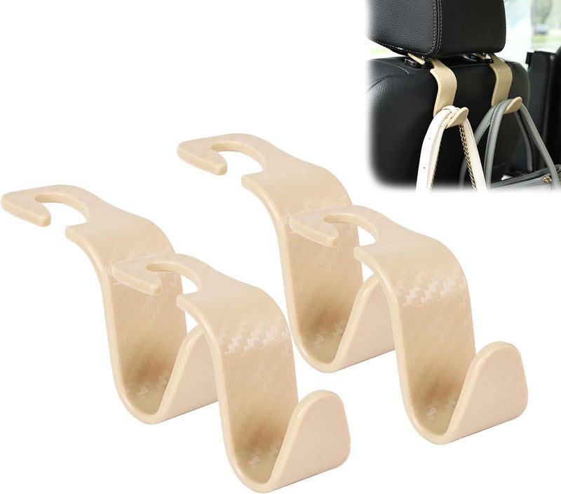 Amooca Car Seat Headrest Hook 4 Pack Hanger Universal Vehicle Car Storage Organizer for Handbag Purse Coat S Type Checkered Beige - Image 1