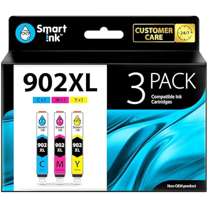 COMPATIBLE INK CARTRIDGE REPLACEMENT FOR HP 902 XL 902XL (C/M/Y, 3 PACK) ADVANCED CHIP TECHNOLOGY TO USE WITH OFFICEJET 6951 6954 6956 6958 6962 6950 OFFICEJET PRO 6968 6974 6975 6978 6960