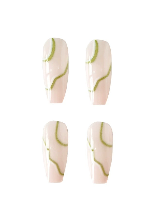 Goolsky Mustard Green Line Press-on Nails - Fresh Minimalist Daily Look for Spring Summer Casual Wear - Image 3