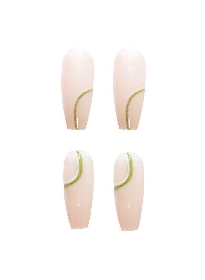 Goolsky Mustard Green Line Press-on Nails - Fresh Minimalist Daily Look for Spring Summer Casual Wear - Image 2