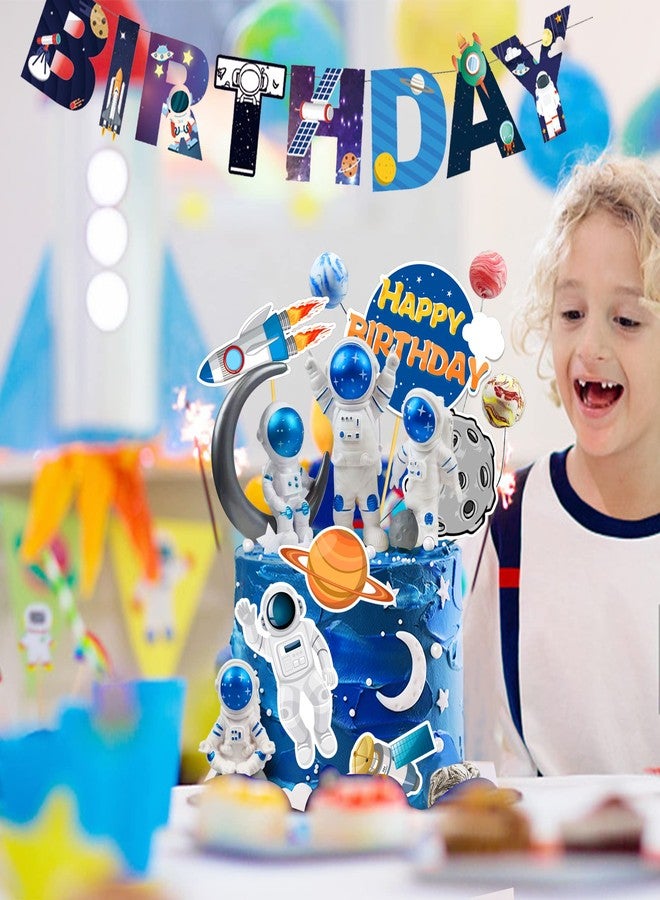 KDPATFAV Astronaut Figurines Space Cake Toppers Astronaut Planet Rocket Satellite and Star Space DIY Cake Toppers for Space Theme Party Birthday Party Baby Shower Supplies (Blue) - Image 4