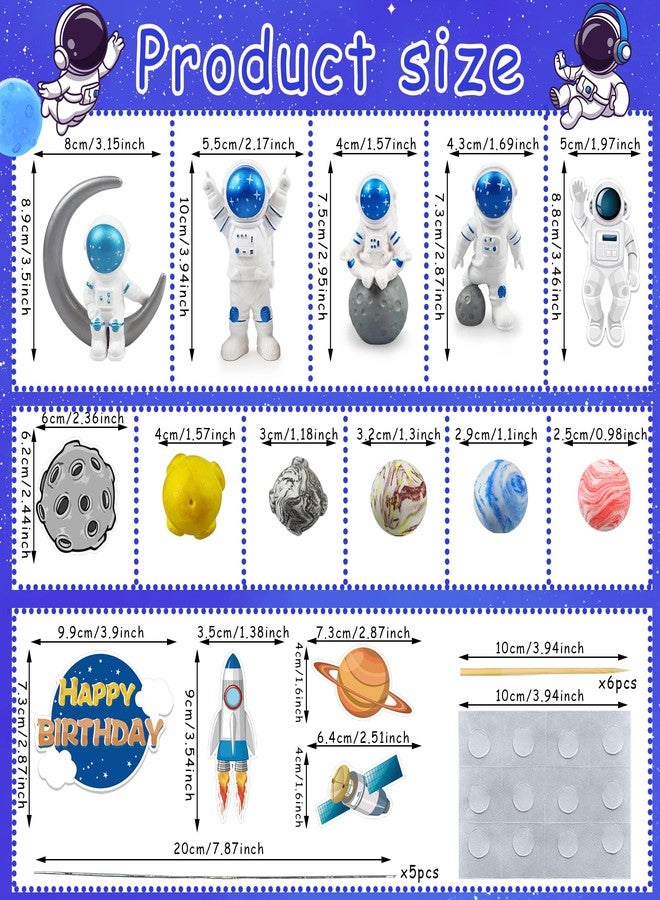 KDPATFAV Astronaut Figurines Space Cake Toppers Astronaut Planet Rocket Satellite and Star Space DIY Cake Toppers for Space Theme Party Birthday Party Baby Shower Supplies (Blue) - Image 2