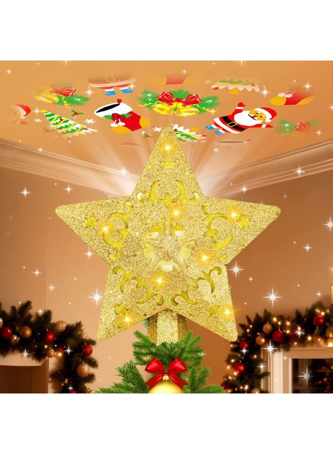 LLIBTYT Attractive Christmas Tree Topper Lighted with LED Lights Rotating Snowflake, Projector Light - Image 1