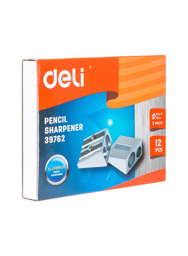 Deli Pencil Sharpener - 2-Hole, Durable Aluminum, Silver, E39762 - Image 4