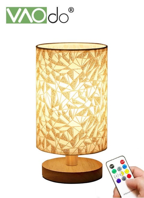 3 Color Fabric Table Lamp USB Rechargeable Small Bedside Lamp with Remote Control Solid Wood Base Irregular Pattern Home Decor Table Lamp