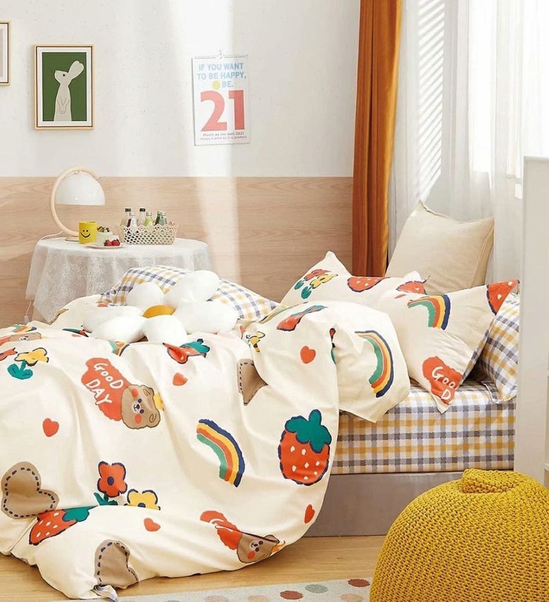 DIVINE OVERSEAS DIVINE OVERSEAS Premium Micro Fabric Kids Bed Sheet Set Good Day Rainbow Design 1 Double Size Bed Sheet 90 x 100 2 Pillow Covers Ultra Soft Durable No Pilling No Shrinking  - Image 1