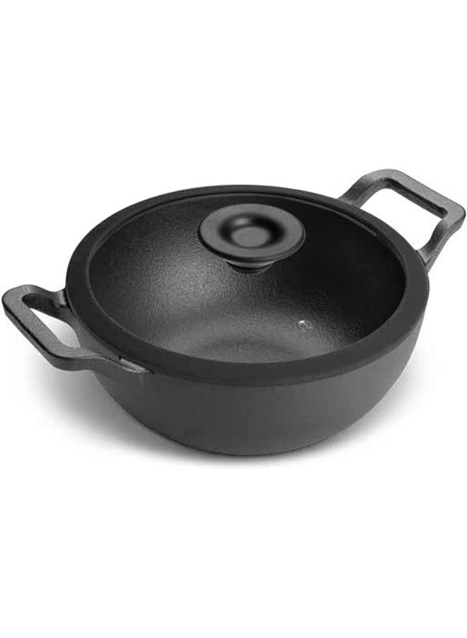 برستيج كاداي حديد الزهر 20 سم حديد كاداي مع غطاء زجاجي للطبخ والقلي العميق تجهيزات المطابخ التعريفي المتبلة باللون الأسود Pr48894 - Image 1