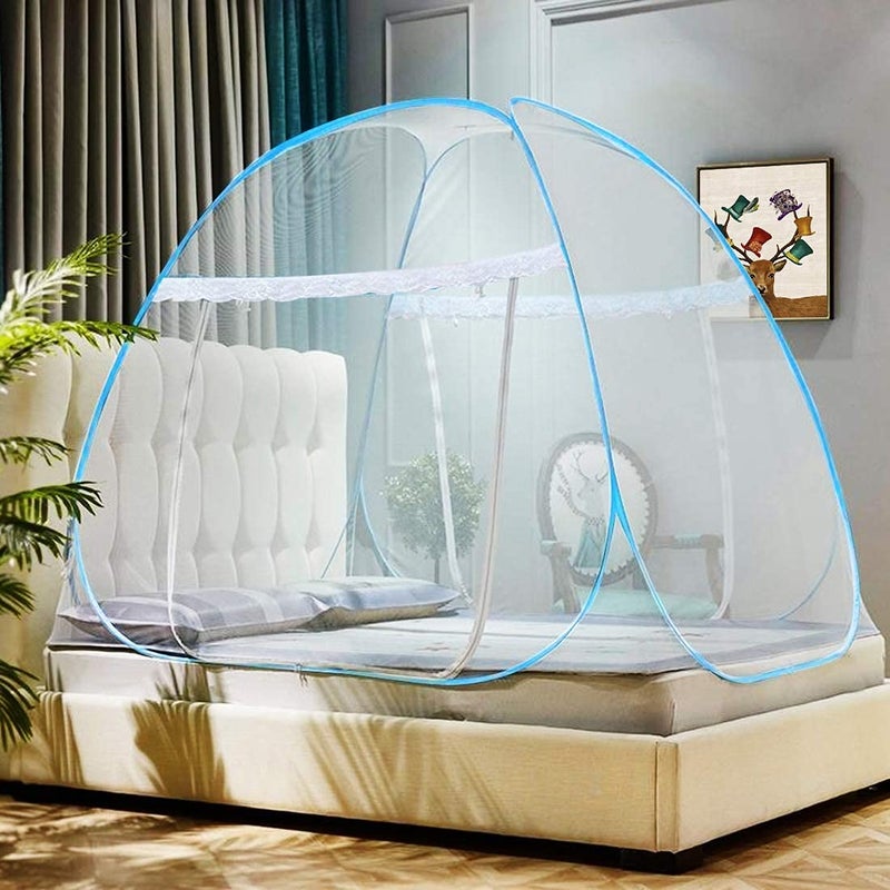 WELLBERG Pop Up Bed Mosquito Net with Bottom, Folding Design Breathable high Density mesh for Indoor and Outdoor Trip,Portable and Washable King and Queen Size - Image 1