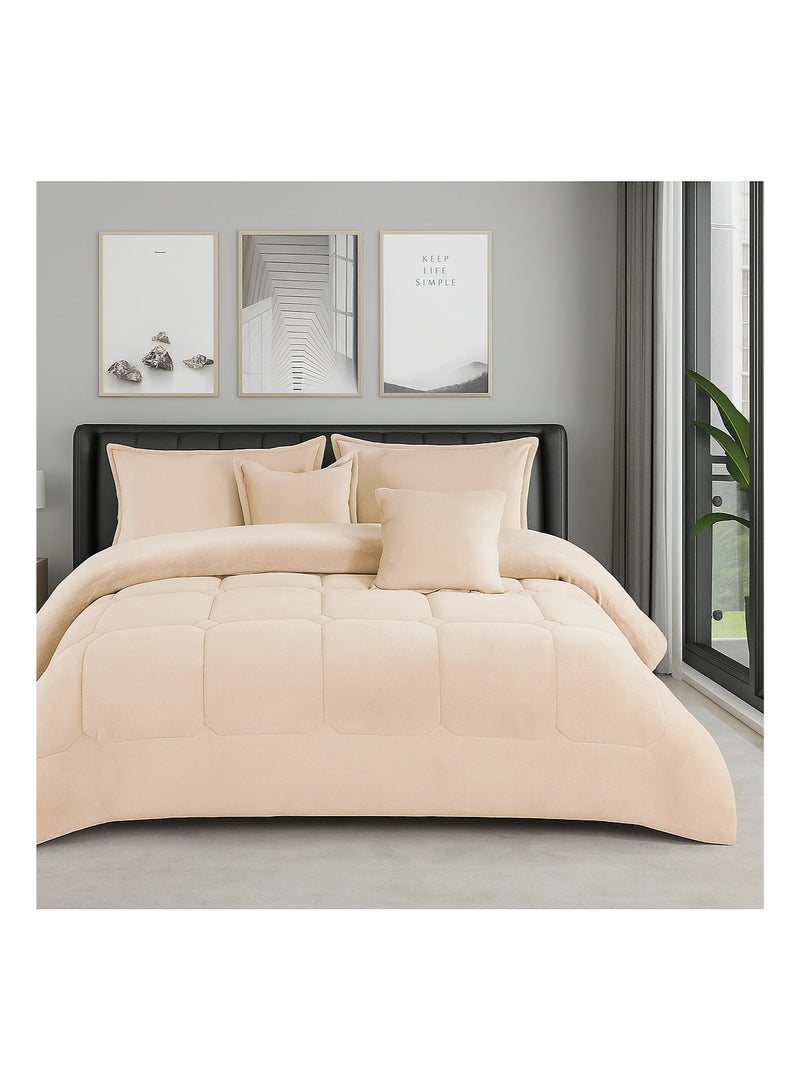 مينج لي مفرش شتوي نفرين نظام وجهين وجه مخمل وجه فرو - طقم مفارش 6 قطع ( 1 لحاف + 1 وشرشف مطاطي + 4 أغطية وسائد ديكورية ) يناسب سرير مقاس 200x200 سم - Image 3