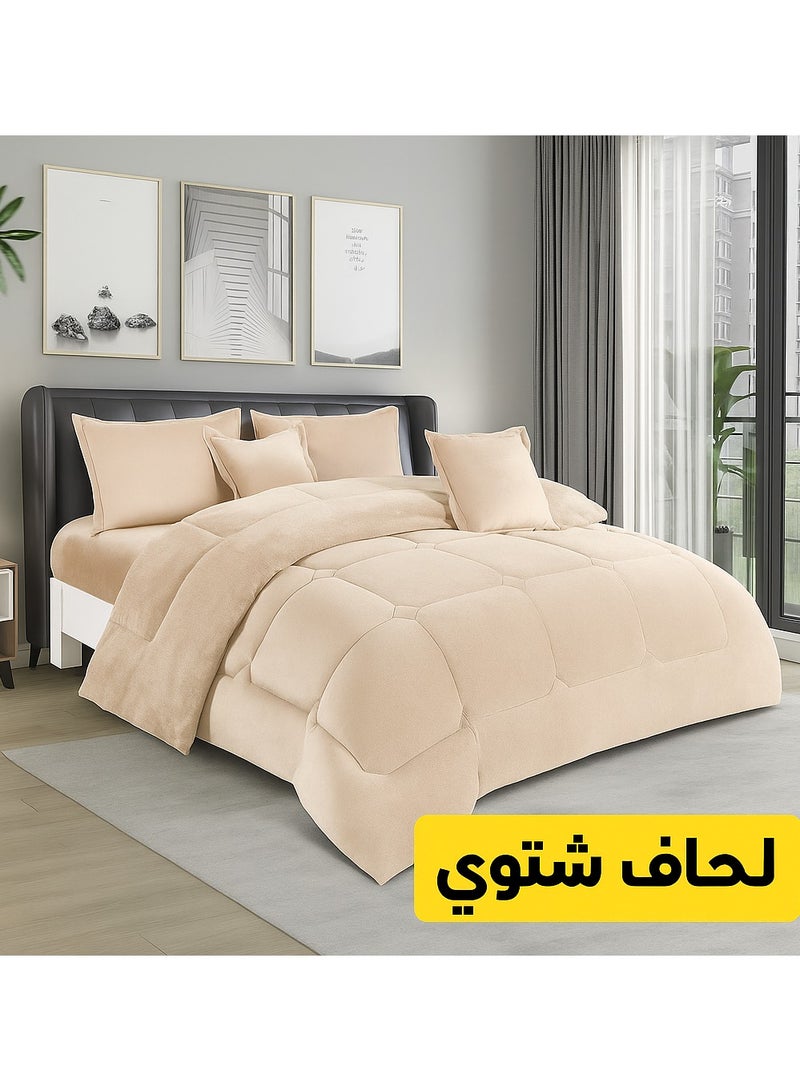 مينج لي مفرش شتوي نفرين نظام وجهين وجه مخمل وجه فرو - طقم مفارش 6 قطع ( 1 لحاف + 1 وشرشف مطاطي + 4 أغطية وسائد ديكورية ) يناسب سرير مقاس 200x200 سم - Image 1