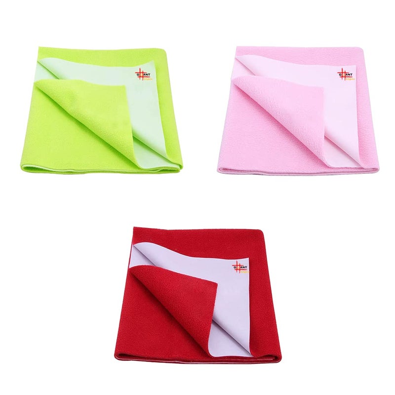 GIANT IMPEX Waterproof Antibacterial Quick Dry Ultra Absorbent Baby Dry Sheet/Bed Wetting Protector/Crib Sheet/Play Mat-Small (Pista Green, Baby Pink & Red) Pack of 3 - Image 1