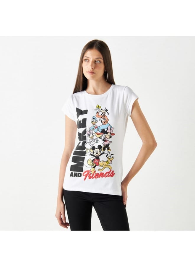 SP Characters Mickey Mouse Print T-shirt with Cap Sleeves and Crew Neck  - Image 1