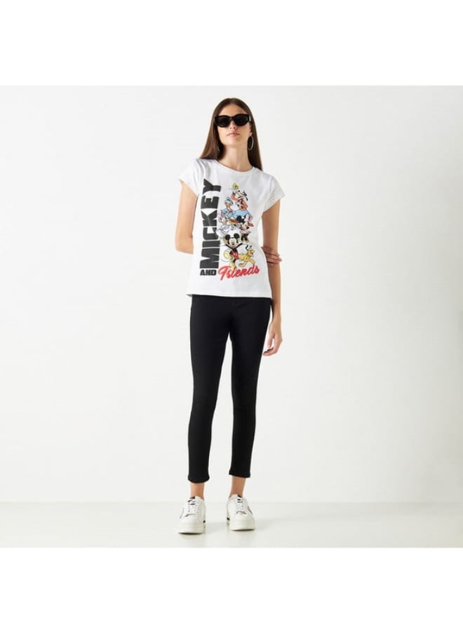 SP Characters Mickey Mouse Print T-shirt with Cap Sleeves and Crew Neck  - Image 3