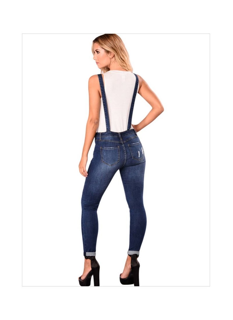 Generic Ripped Strap Roll-up Leg Cropped Jeans Woman  - Image 2