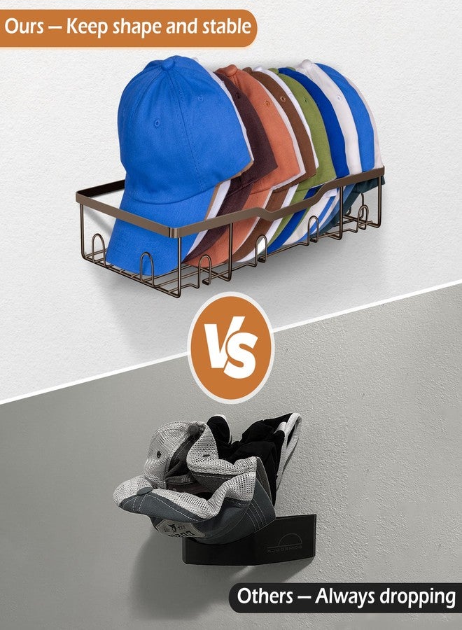 KEETDY Metal Hat Racks for Wall Baseball Cap Organizer Fit 20 Caps Holder, 2 Packs Sturdy Wall Mounted Hat Storage Organizer, Brown - Image 4