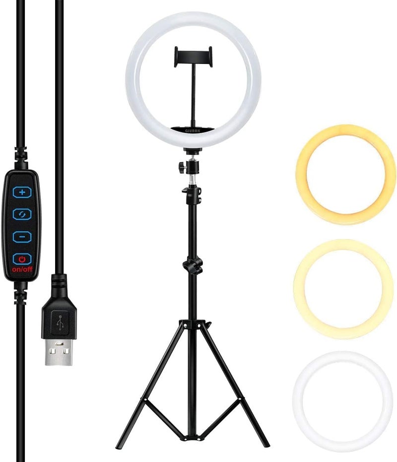 26cm LED Selfie Ring Light with 2.1M Adjustable Tripod Stand, Phone Holder, 3 Lighting Modes, 10 Brightness Levels, for Live Streaming, Makeup, YouTube, TikTok, Photography