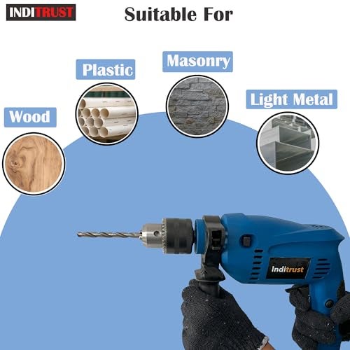 Inditrust 13mm Electric Drill Machine 700W 100% Copper Winding 6 Months Warranty tool kit with 13pc hss Plier Wire Cutter Tester Screwdriver Hammer Masonry bit Set Pistol Grip Drill (BLUE) - Image 2
