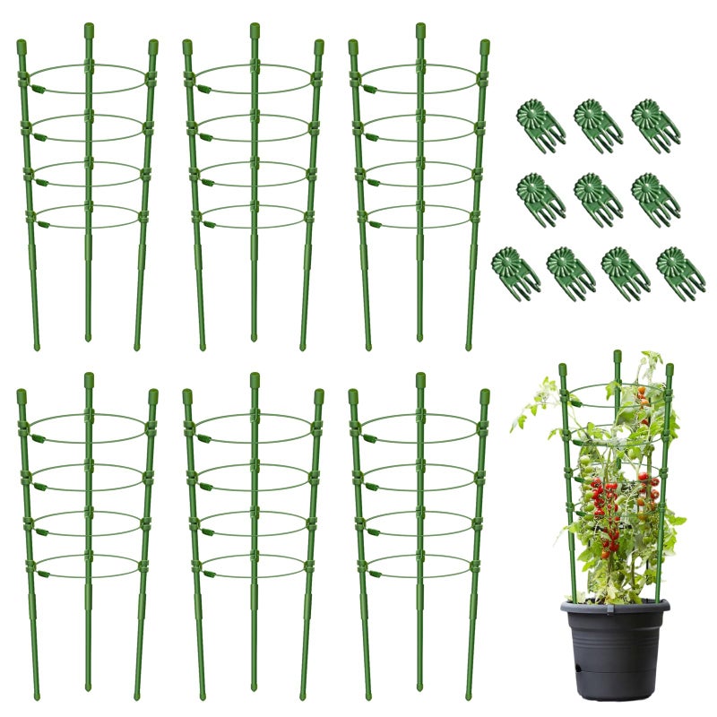 Legigo 6 Pack 24 Inch Plant Support Cages Tomato Cage for Garden- Plant Cages Adjustable Rings, Tomato Plant Support Stakes Trellis for Pots, Peppers, Cucumbers and Flowers with 10 Plant Clips - Image 1