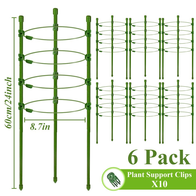 Legigo 6 Pack 24 Inch Plant Support Cages Tomato Cage for Garden- Plant Cages Adjustable Rings, Tomato Plant Support Stakes Trellis for Pots, Peppers, Cucumbers and Flowers with 10 Plant Clips - Image 2