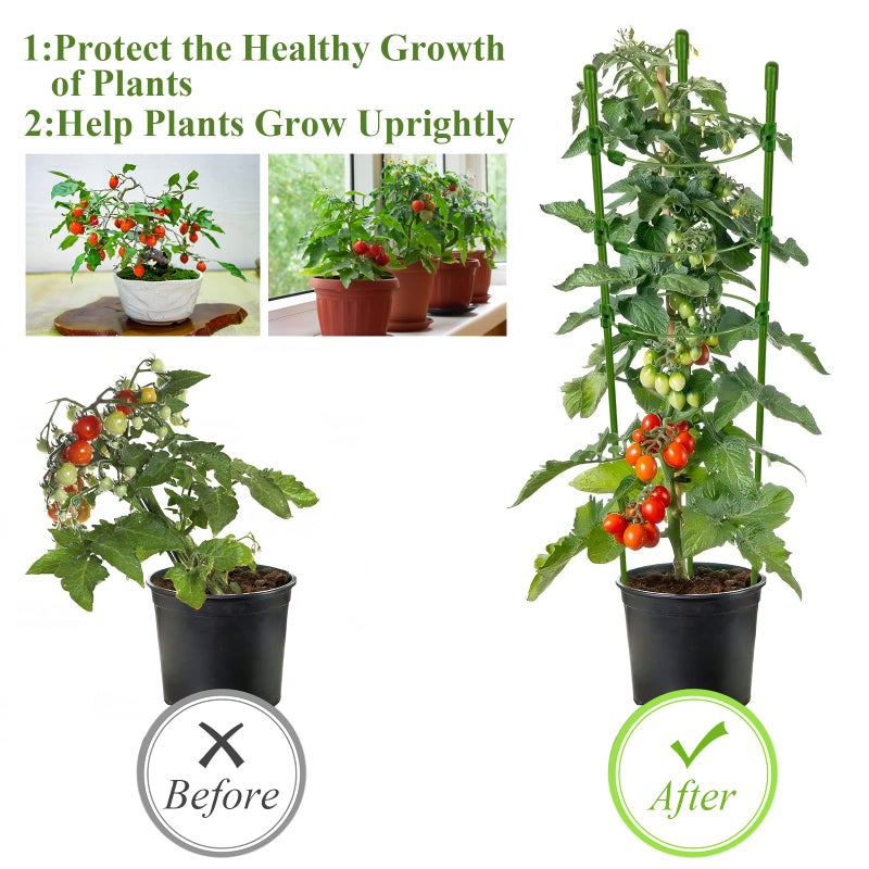 Legigo 6 Pack 24 Inch Plant Support Cages Tomato Cage for Garden- Plant Cages Adjustable Rings, Tomato Plant Support Stakes Trellis for Pots, Peppers, Cucumbers and Flowers with 10 Plant Clips - Image 3
