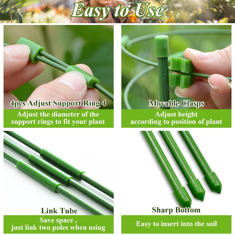 Legigo 6 Pack 24 Inch Plant Support Cages Tomato Cage for Garden- Plant Cages Adjustable Rings, Tomato Plant Support Stakes Trellis for Pots, Peppers, Cucumbers and Flowers with 10 Plant Clips - Image 4