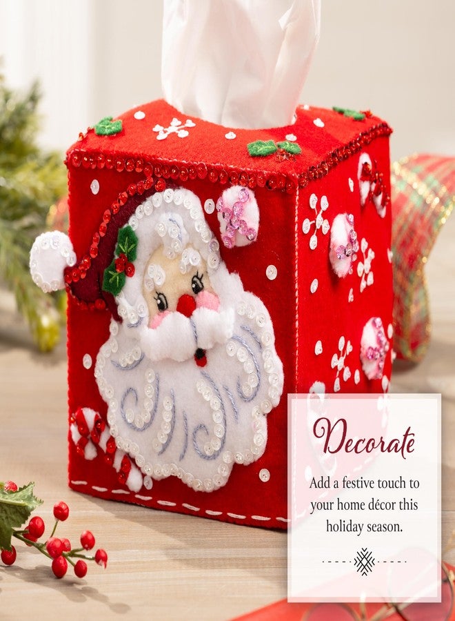 Bucilla, Jolly St. Nick, Felt Applique Tissue Box Cover Kit, Perfect for Holiday DIY Arts and Crafts, 89678E - Image 4